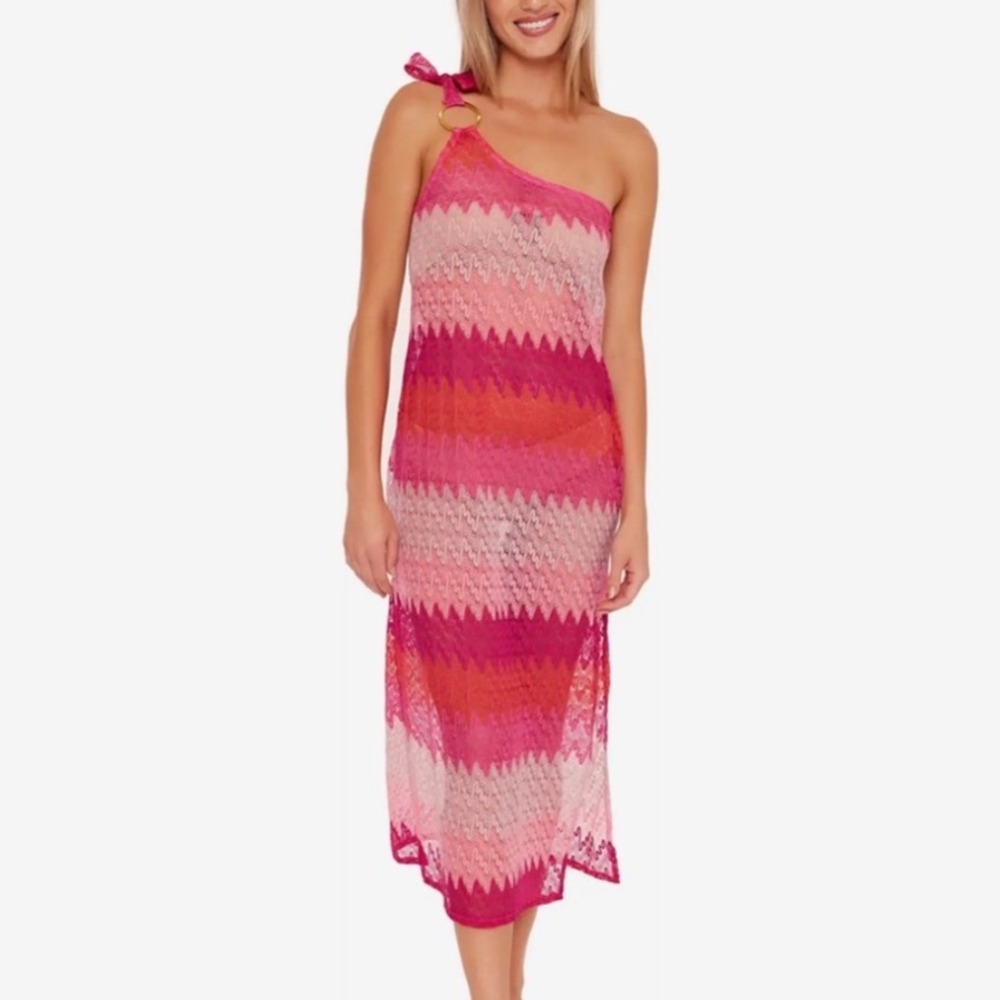 Trina Turk CASCADE CROCHET ASYMMETRICAL Cover Up Pink Dress Size Small